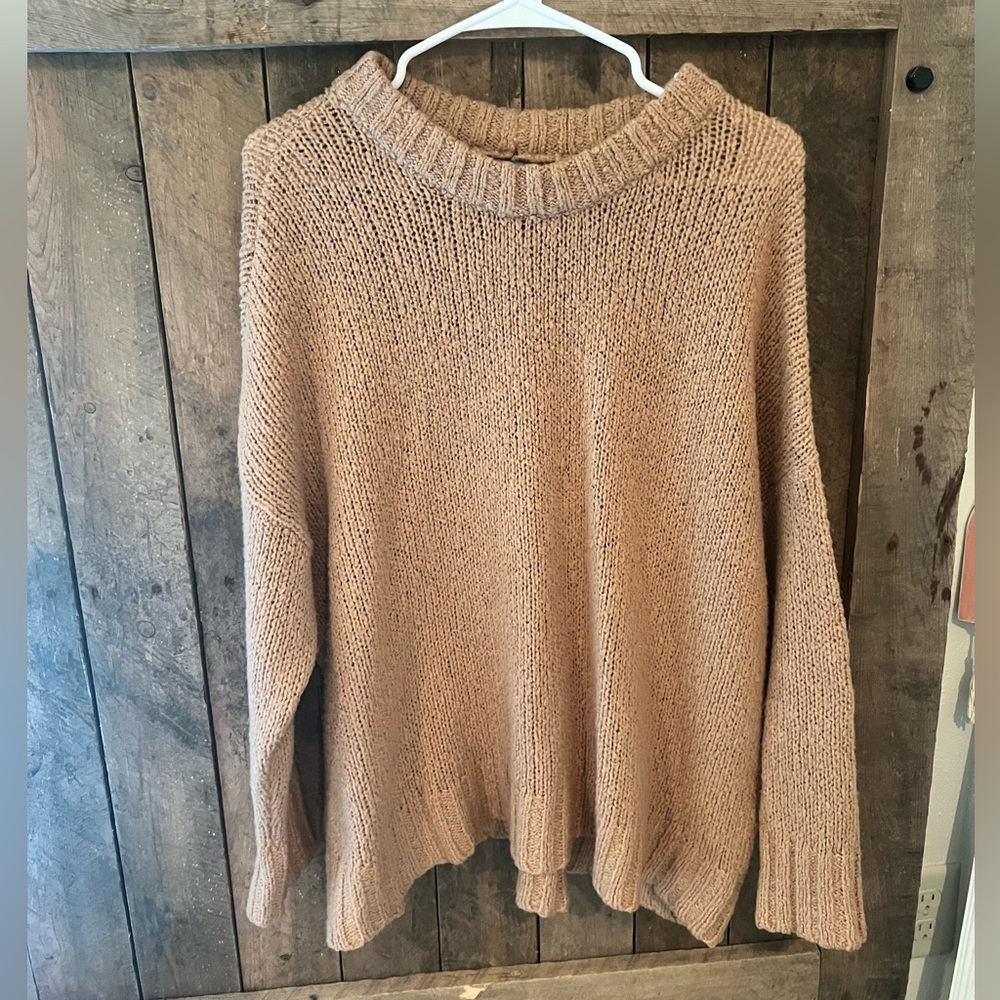 Aerie Tan Cowl Neck Sweater with Textured Knit